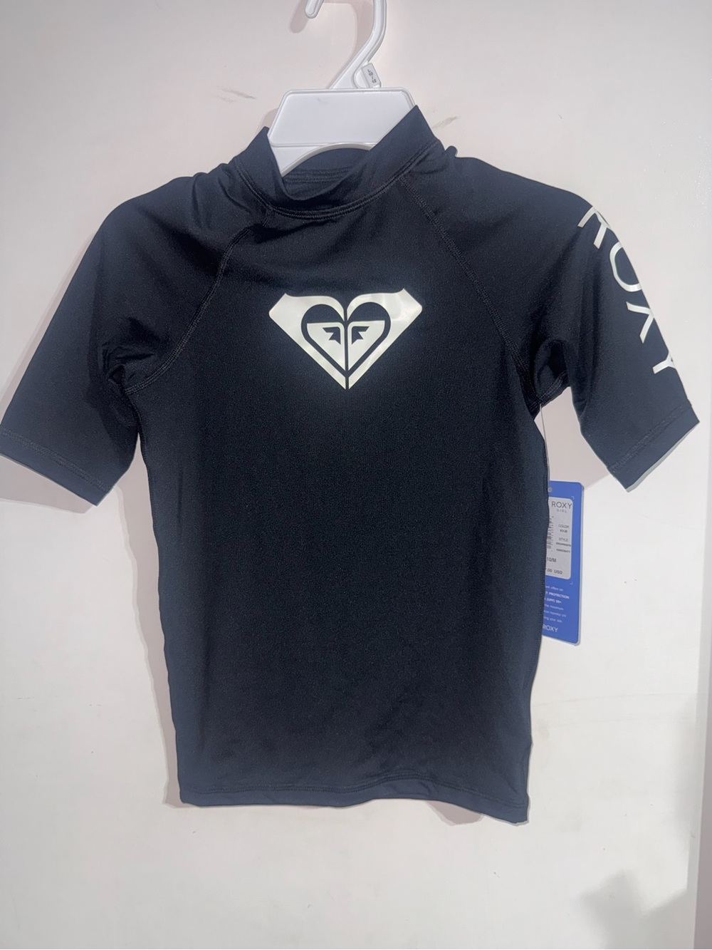 Roxy Black Short Sleeve Kids' Rash Guard with White Logo